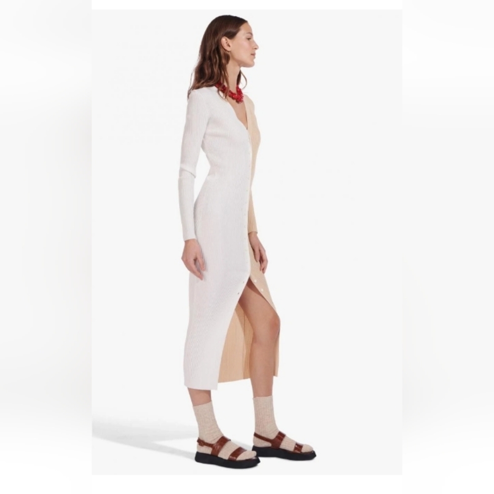 Staud Shoko Colorblock Sweater Dress Biscotti/White S